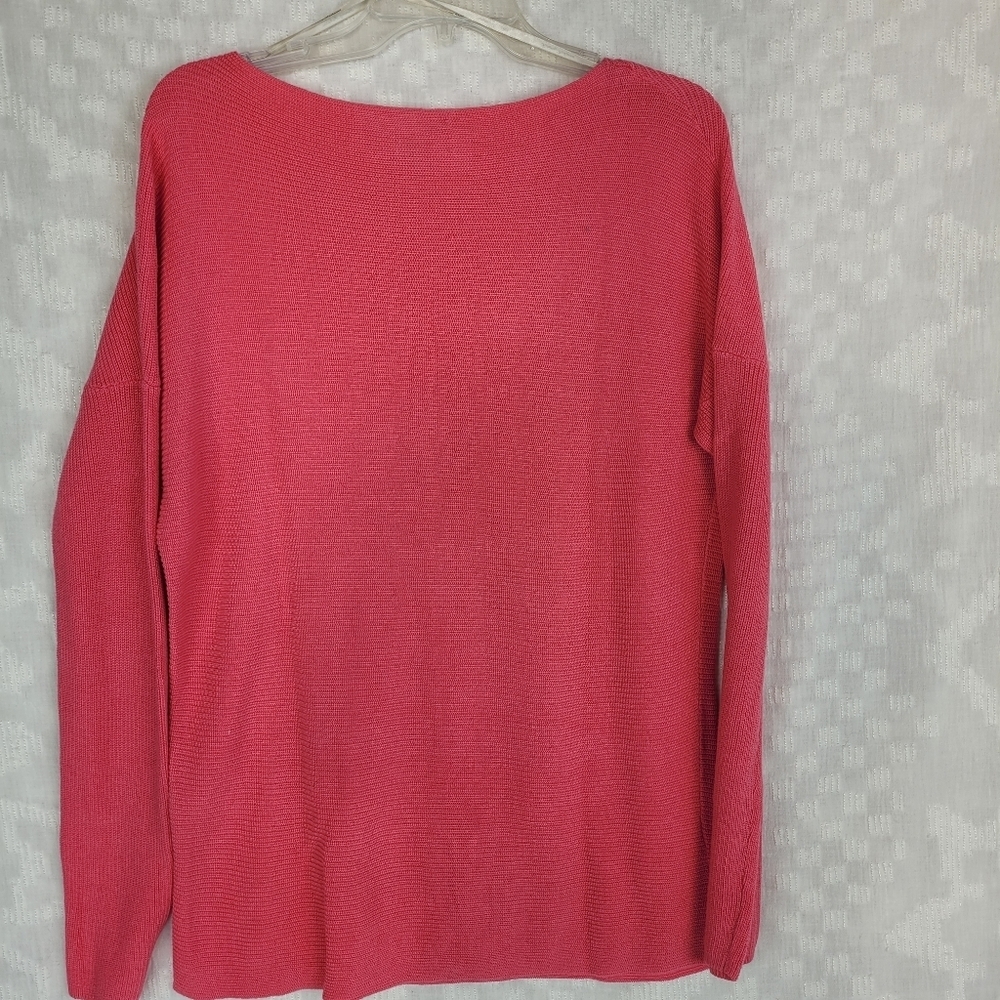 Tommy Bahama boatneck long sleeve ribbed cotton blend hot pink sweater beach PS - Picture 2 of 10
